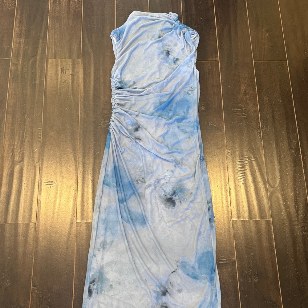 Zara One Shoulder Blue Tie-Dye Dress